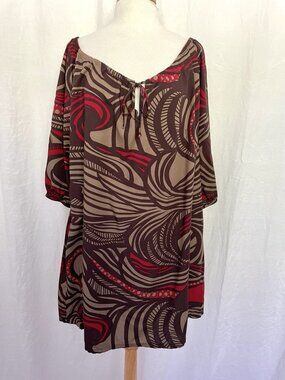 Manuheali'i Hawaiian Tropical Palm Monstera Mini Dress Red Brown size Large